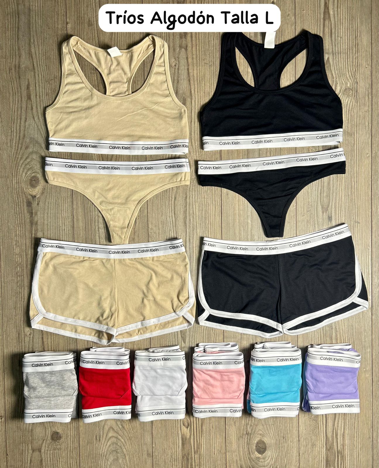 Conjuntos Tríos (Top + Tanga + Short) En Algodón
