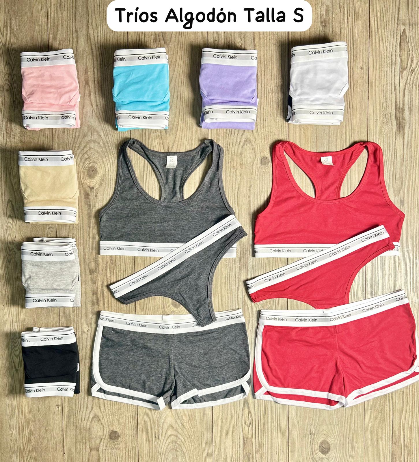 Conjuntos Tríos (Top + Tanga + Short) En Algodón